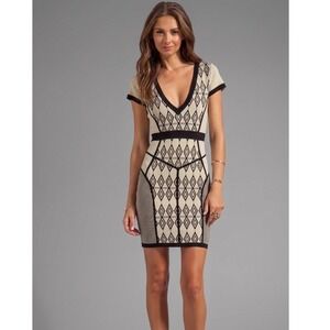 Stretta Geometric Diamond Bandage Mini Dress Womens Size XS Ivory Bodycon AS-IS